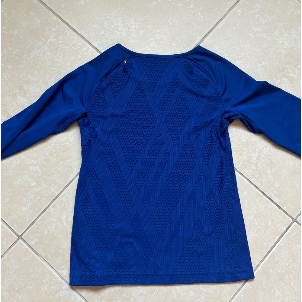 Adidas long sleeve blue shirt with two openings on the back